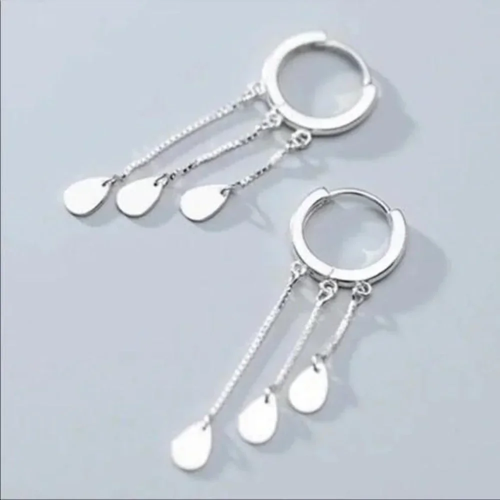DROP HOOP 925 STERLING SILVER CHAIN EARRINGS, NICE EARRINGS, CUTE EARRINGS - Picture 5 of 5